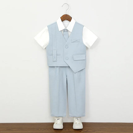 School Boys Formal Suit Set Gentleman Vest Pants Shirt for Wedding Birthday Party Graduation Kids Toddler Classic Dress Outfit
