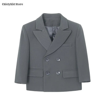 Boys Solid Double Breasted Blazer Jack Vest Pants Children Suit Waistcoat Wedding Clothes Sets Toddler Formal Dress Kids Tuxedos