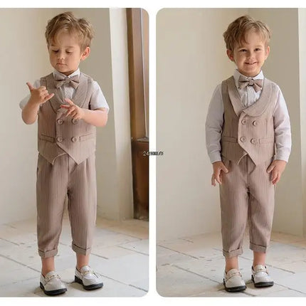1-11 Years Boys Khaki Spring Summer Photography Suit Children Wedding Performance Dress Kids Luxurious Birthday School Dress