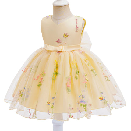Toddler Girls V Neck Butterfly Birthday Dress Embroidery Flower Tulle Bow For Baby Formal Wedding Party Photo Shoot Baptism Gown
