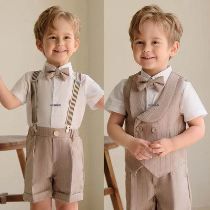 1-11 Years Boys Khaki Spring Summer Photography Suit Children Wedding Performance Dress Kids Luxurious Birthday School Dress