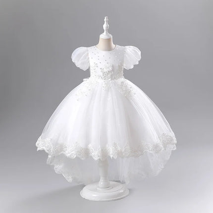 Fashion Flower Girl Dresses for Weddings Short Sleeve Lace Mesh Girls Sequin Dress Summer Children Girls Party Dresses 3-12Years
