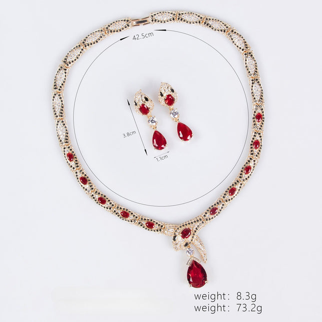 S925 Silver & Zircon Snake Necklace and Earring Set