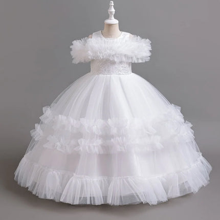Girls strapless princess dress 4-12 years old fashionable embroidered bow mesh long dress carnival birthday wedding evening dres