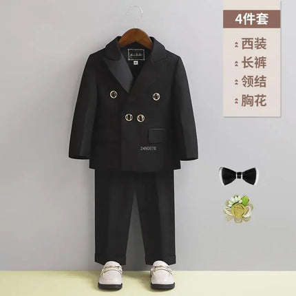 Children White Wedding Suit Boys Girls1 Year Birthday Dress Costume Kids Jacket Pants Bowtie Photograph Suit Flower Tuxedo Dress