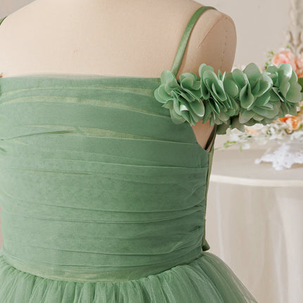 Fashion Flower Wedding Bridesmaids Girl Dresses Elegant Tulle Birthday Party Princess Prom Dress for Girls Bow Evening Costumes