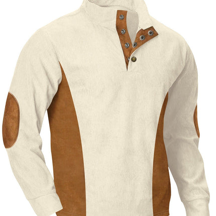 European men's casual stand up collar long sleeved corduroy sweatshirt with pit stripe