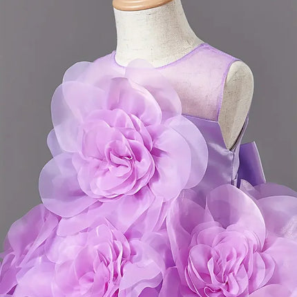 Girls Princess Dress Luxury Elegant Lilac Sleeveless Party Evening Dresses Kids Wedding Birthday Ball Gown For Girl Children