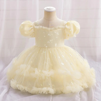 Fluffy Butterfly Sequins Baby Girl Dress Mesh Prom Kids Clothing Toddler 1st Birthday Baptism Gown Flower Bridesmaid Party Dress
