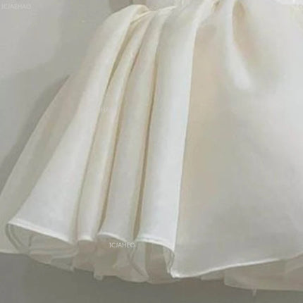 Girls Princess Dress White Flower Girl Gown for Birthday Party Pageant Host Baby First Birthday Celebration Wedding Kids Clothes