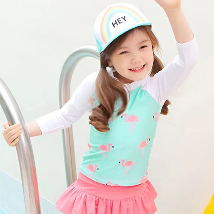 Girls Printed Long Sleeves Swimsuit Baby Girl Boys Beach UV Clothing Sun Protection Swimwear and Surfwear Two Pieces