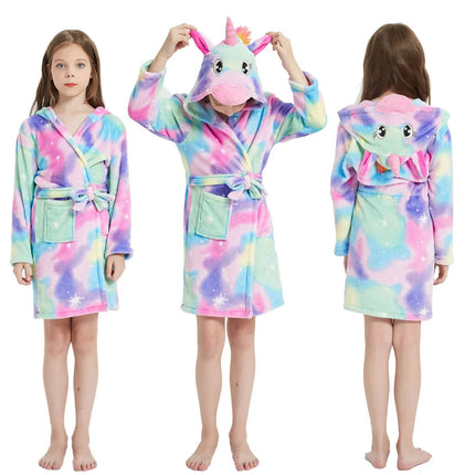 Animal Bathrobes for Girls Children's Pajamas Flannel Winter Boys Husky Robes Kids Home Clothing Baby Girl Warm Soft Nightgown