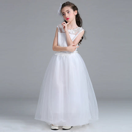 Teen White Lace Bridesmaid Dresses Flower Bow Kids Dress For Girl Ceremony Party Wedding Evening Dress Gown Vestido 10 14 Years