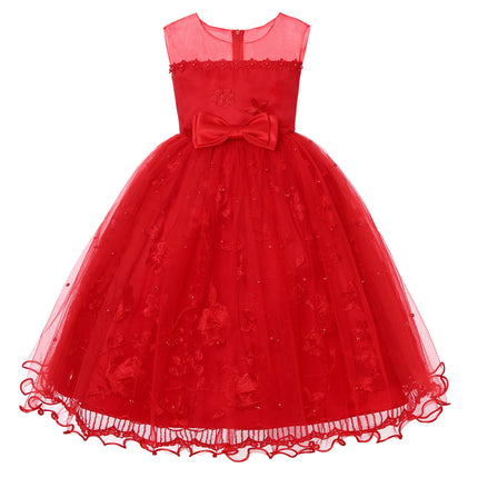 Girls' net-silk embroidered flower wedding birthday party lace princess dress, carnival Christmas dance performance outfit