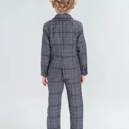 Gentleman Kids Gary Plaid Spring 2Pieces Jacket Pants Photography Suit Boys Wedding Dress Children Birthday Ceremony Costume