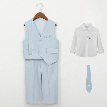 School Boys Formal Suit Set Gentleman Vest Pants Shirt for Wedding Birthday Party Graduation Kids Toddler Classic Dress Outfit