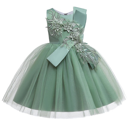 Summer Flower Wedding Party Girl Dress Elegant Tulle Birthday Princess Prom Dress for Girls Gala Bow Bridemaids Evening Costumes