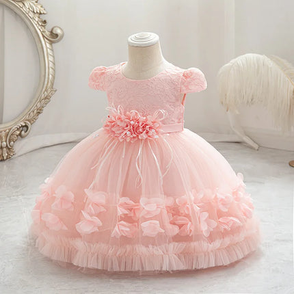 Infant Baby Toddler Girl Princess Birthday Dress Lace Tutu Flower Detail High-Quality Sweet Cute Formal Party Wedding Evening