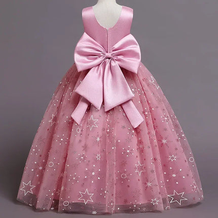Fashion Bow Flower Girl Dresses Mesh Lace Sleeveless Girls Dresses for Party and Wedding Summer Girls Party Dresses 3-12 Years