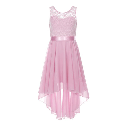 Kids Girls Sequins Ruched Party Birthday Wedding Bridesmaid Dress Sleeveless High-low Hem Summer Chiffon Princess Dress