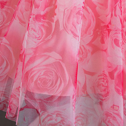 HETISO Princess Rose Floral Chiffon Dress for Girls Lace Tutu Summer Kids Clothing for Wedding Birthday Party New Year