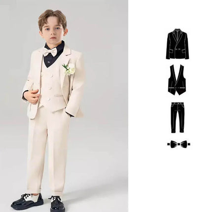Children Dark Green 4Pieces/Set Jacket Vest Pants Bowtie Photograph Suit Gentleman Kids Elegant Dress Boys Performance Costume