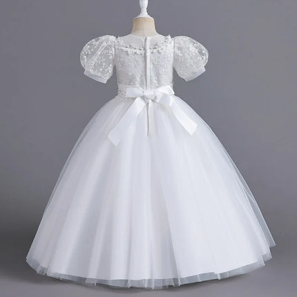 8901 Children's Dress for Girls' 4-12 Years Old Princess Sequin Bubble Sleeve Long Mesh Flower Girl Wedding Little Summer