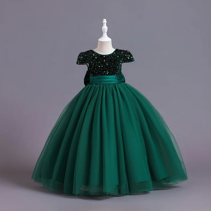 HETISO Kids Christmas Evening Dresses Girls Sequined Lace Elegant Wedding Dress Long Robe Children Clothing Princess Formal Gown