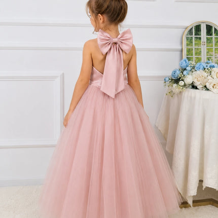 White Chiffon Satin Wedding Dress, Elegant Girl Beauty Pageant Long Dress, Fancy Ball Girl Carnival Costume