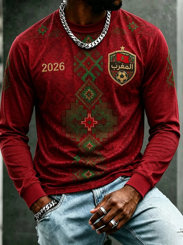 2026 Morocco round neck long sleeved T-shirt 3D printed long sleeved casual daily breathable fast drying fashion versatile