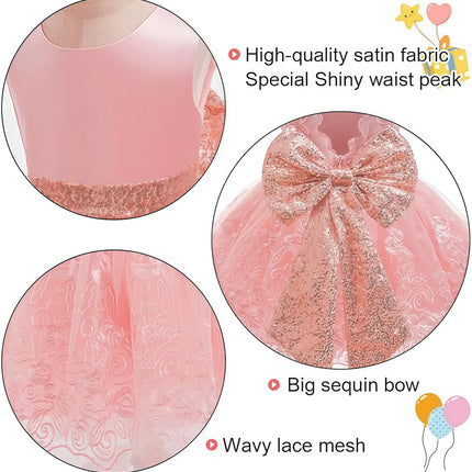 Baby Flower Girls Ruffle Embroidery Lace Sequins Dresses With Headwear For Kids Baptism Pageant Party Wedding Christmas Gown