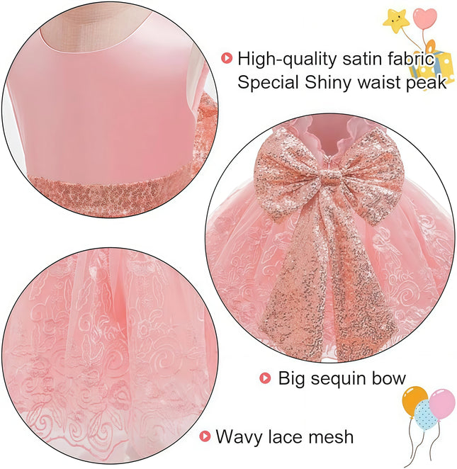 Baby Flower Girls Ruffle Embroidery Lace Sequins Dresses With Headwear For Kids Baptism Pageant Party Wedding Christmas Gown