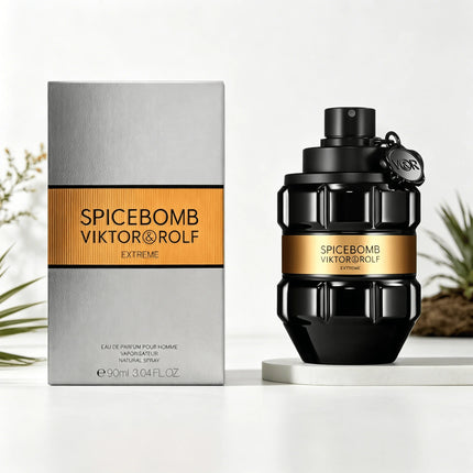 Viktor & Rolf Spicebomb Extreme Men EDP Perfume Rich Spicy Warm Tobacco Scent Matte Black Geometric Bottle Luxury Gold Band Gift Perfume for Him