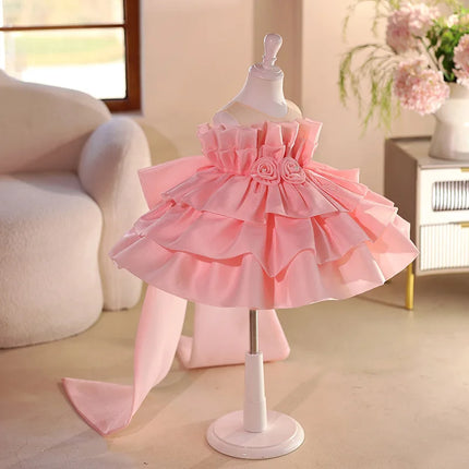 Flower Girls Wedding Pink Princess Ball Gown Children Cute Birthday Party Performance Dress y1571