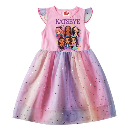 Kpop KATSEYE Costume for Baby Girls Sequin Dress Kids Fashion Wedding Party Princess Frock Children Short Sleeve Casual Dresses