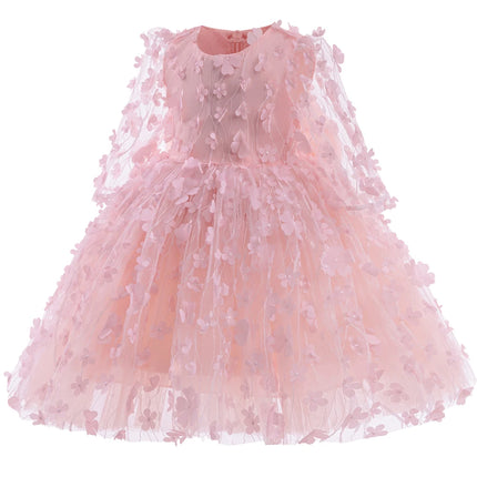 Sweet Cute Flower Baby Girls Floral Tulle Princess Dress With Headband For Toddler Kids Wedding Birthday Party Baptism Prom Gown