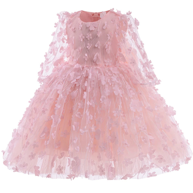 Sweet Cute Flower Baby Girls Floral Tulle Princess Dress With Headband For Toddler Kids Wedding Birthday Party Baptism Prom Gown