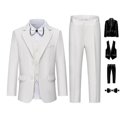 4 Pieces Pink Jacket Vest Pants Bowtie Children Skinny Dress Gentleman Kids Photograph Suit Boys Graduation Performance Costume