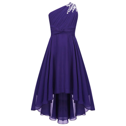 2026 Teens Girl's Dress for Wedding Party Sequin One Shoulder Princess Formal Gown for Holy Communion Chiffon Flower Girl Dress