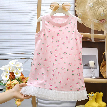 Girls Casual Dresses Little Daisy Printed Lace Sleeveless Dress Kids Dresses for Girls 1 To 5 Years Flower Girl Dresses Weddings