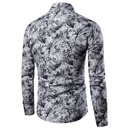 Mens Printed Lapel Long Sleeve Shirt Casual Blouse Fashionable Polyester Casual Wear