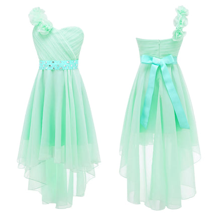 Girls Wedding Bridesmaid Dress Summer Elegant Chiffon One Shoulder Sleeveless Long Dress for Birthday Party Evening Prom Gown