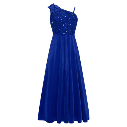 Elegant Girls Junior Bridesmaid Dress One Shoulder Slit Flower Girl Dress for Wedding Party Festive Costume Children's Dresses