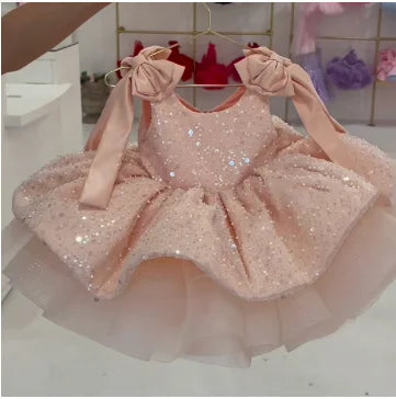 KLFLDG Light luxury baby girl beauty pageant dress with sequins, big bow, birthday party dress, 2-8 year old flower girl wedding