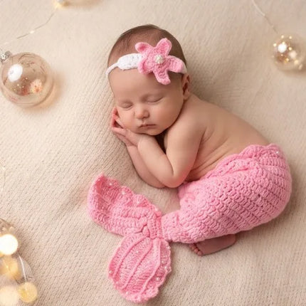 New Mermaid-Shaped Children's Photography Clothing, Studio Photo Shoot Outfit, Handmade Knitted Baby Mermaid Dress