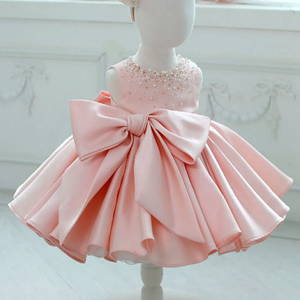HETISO Elegant Baby Girls Birthday Dress Beading Formal Wedding Party Gown for Children Tutu Fashion Sleeveless Silk Clothes