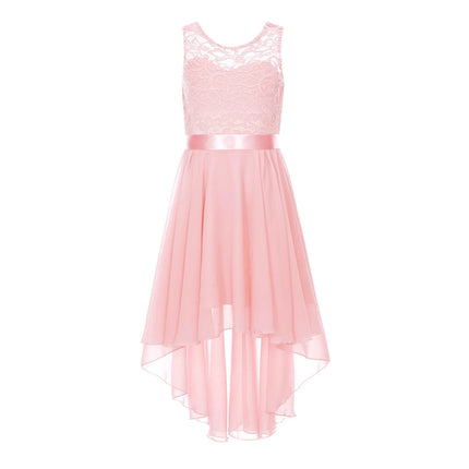 Kids Girls Sequins Ruched Party Birthday Wedding Bridesmaid Dress Sleeveless High-low Hem Summer Chiffon Princess Dress