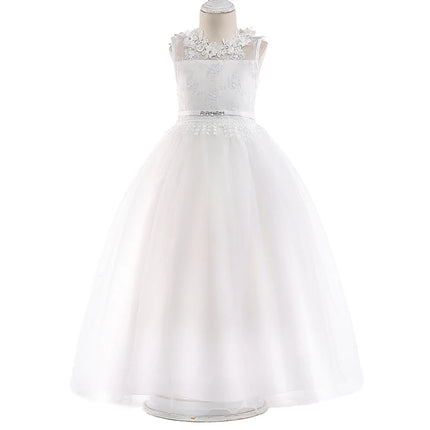 Teen White Lace Bridesmaid Dresses Flower Bow Kids Dress For Girl Ceremony Party Wedding Evening Dress Gown Vestido 10 14 Years