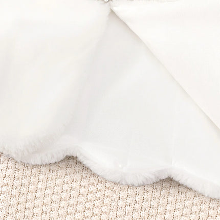 Girls' White Faux Fur Cape for 4-8Y, Kids' Wedding Flower Girl Shrug with Rhinestone Clasp, Winter Party Dress Cover Up