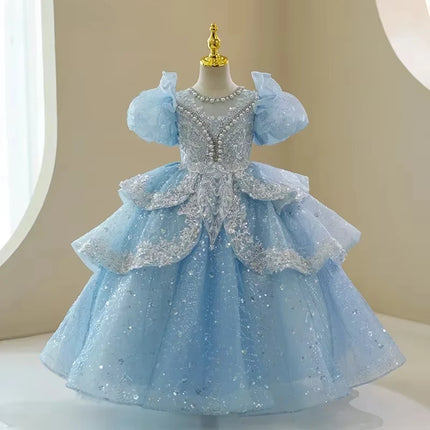 2025 Baby Girl Princess Dress Sequin Party Dresses for Children Puff Sleeves Clothing Classy Flower Weddings Girls Costumes